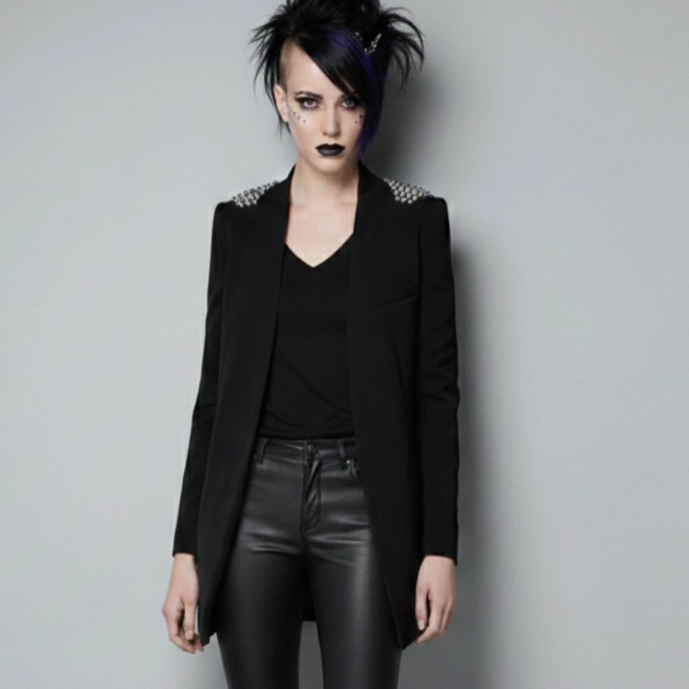 ZARA STUDDED OPEN FRONT BLAZER - '90s MINIMALIST GOTH